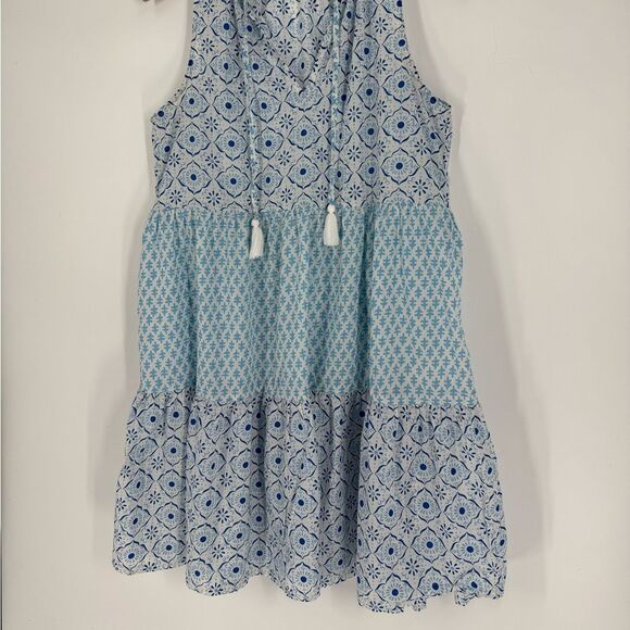 J.Crew Sleeveless Tiered Tassel Cover-Up in White Blue Mixed Print | Small - Picture 6 of 8